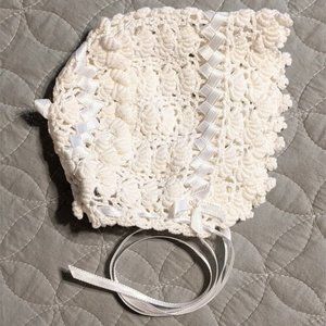 Baby Christening Bonnet Handmade White Crocheted 100% Cotton Vermel Taylor Orig